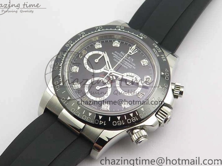 MiroTime 0316 SmartChoice Daytona 116519LN JH Best Edition Black Dial Crystal Markers On Rubber Strap A4130 (Free XS Rubber Strap) 3558